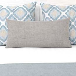 HotelHome Ikat Blue Mist Large Decorative Cushion with Clipper Silk Breakfast Cushion and Clipper Denim Luxury Runner
