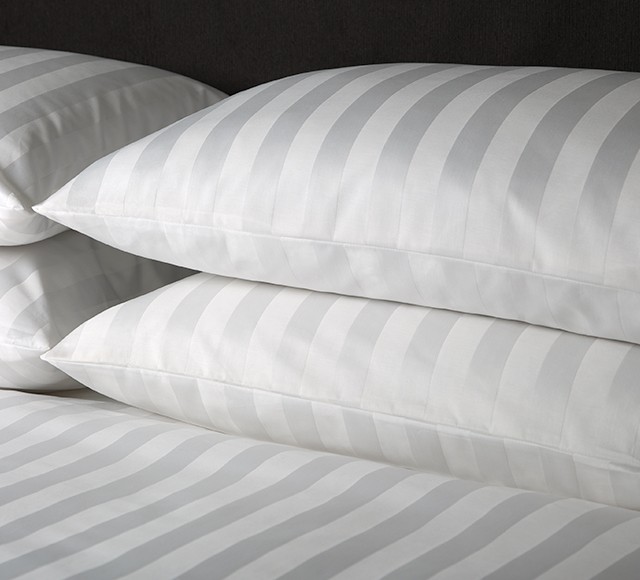 Bed Dressed with Microball Resort Pillows & Hospitality Pillows with Standard Pillowcases (Hampton Stripe), Quilt Cover (Hampton Stripe)