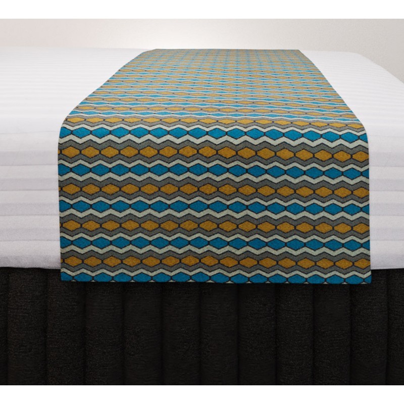 Flex Gold Teal Vogue Runner with Siam Charcoal Suite Valance and Hampton Wide Stripe Quilt Cover