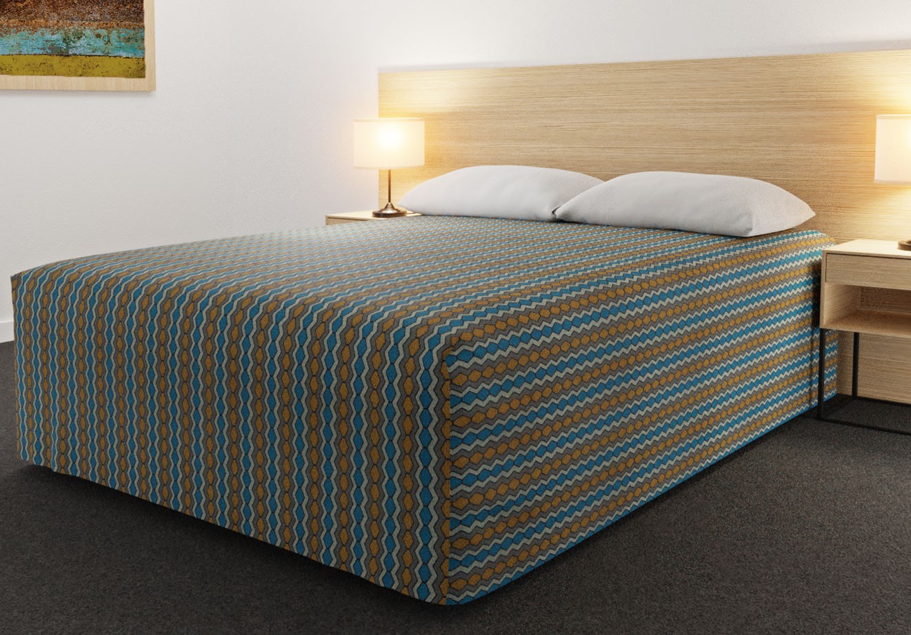 Practical Fitted Flat-Top Full Drop Bed Cover with Flex Gold Teal fabric