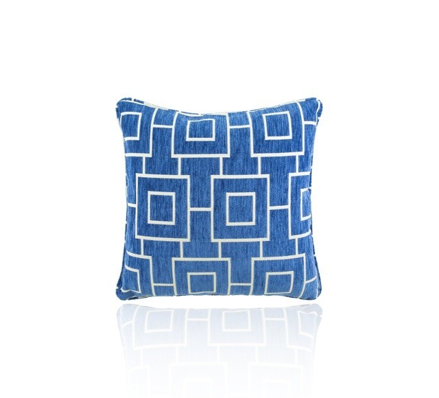 Large Decorative Cushion - Grid Corfu Blue with Piping