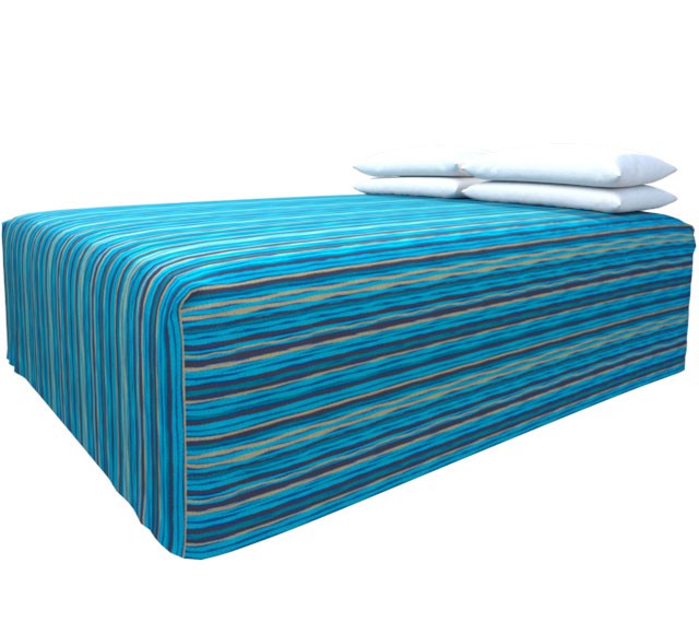 Practical Fitted Flat-Top Full Drop Bed Cover with Malibu Aqua Gold  fabric
