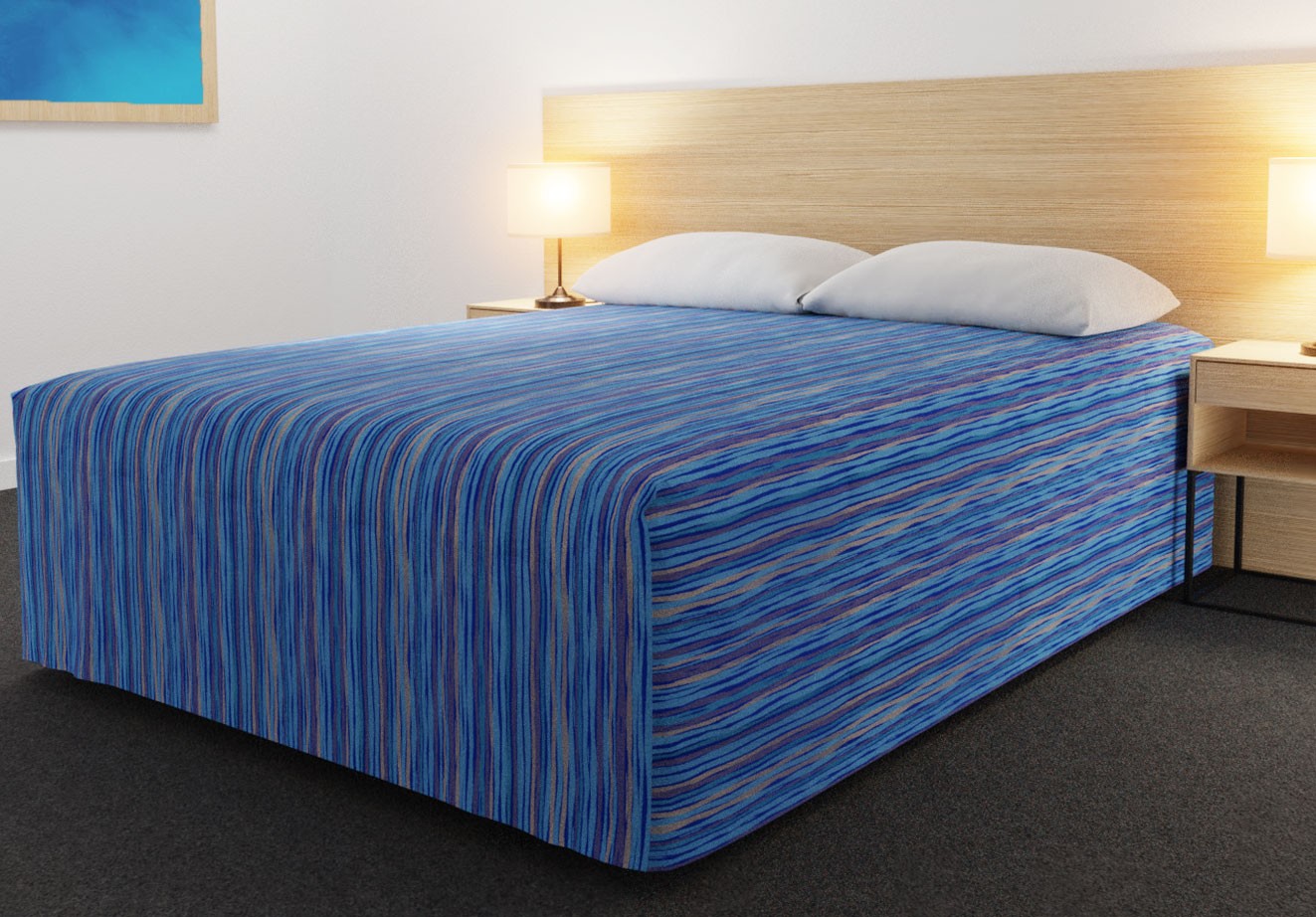 Practical Fitted Flat-Top Full Drop Bed Cover with Malibu Aqua Gold fabric