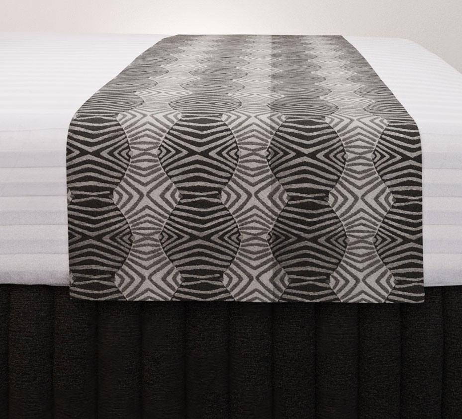Tribal Slate Vogue Runner with Siam Charcoal Suite Valance and Hampton Wide Stripe Quilt Cover